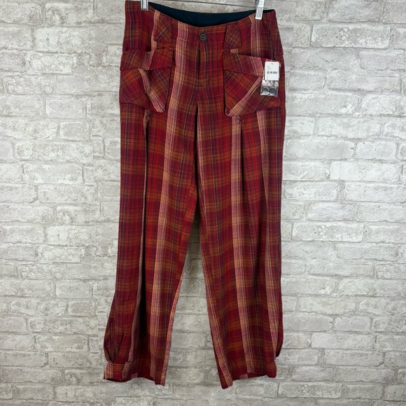 Free People‎ Size 2 Birch Wide Leg Pant Plaid Red NWT - Picture 2 of 7